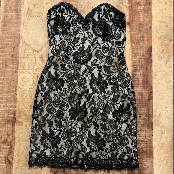 Mori Lee Beaded Black Lace Cocktail Dress - Picture 1 of 5